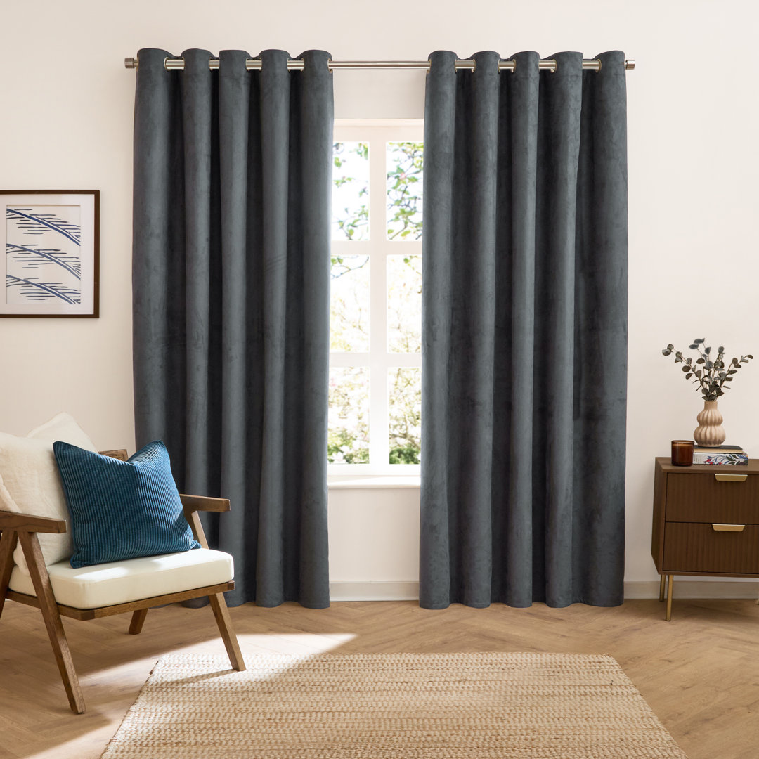 furn. Verso Polyester Blackout Grommet / Eyelet Curtain Panel Pair Blue 137" W x 168" L